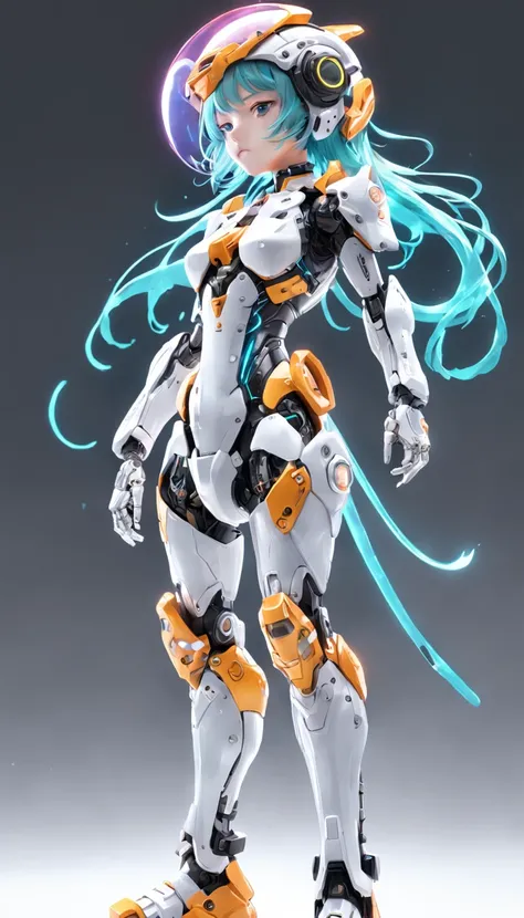 cyborgs, (blind box toy style:1.2), (Full body shot) , 1 transparent girl,Transparent Mecha, Exquisite helmet:1.2, Phosphorescent goggles:1.2, Cyberpunk, Dreamy glow, bright neon lights, clean, White background, ( Global Illumination, Ray traching, nffsw, ...