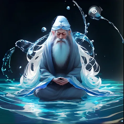 Full body Character,high quality 2D anime,ascetic Meditation Master,hermit costume,
float on the water surface with spiritual power,Fantasy,manipulating water with the power of both hands,
beautiful face,blur blow up water,insanely detailed,water swirls in...