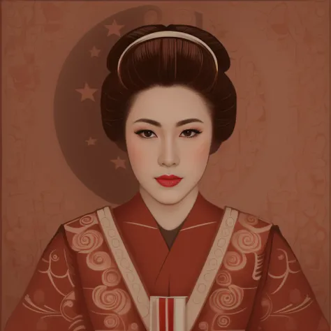 obra-prima, pintura de uma mulher gueixa, de cabelo preto, com um vestido vermelho, Retrato da gueixa, Retrato de uma gueixa bonita, Retrato de uma gueixa, Gueixa da beleza, gueixa japonesa, female geisha girl, gueixa, mulher japonesa elegante, Gueixa habi...