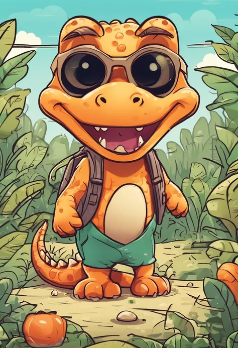 A cute alligator named Junior lives happily in the woods, feliz, estilo cartoon, estilo logo, estilo desenho animado, resulução4k,recursos faciais alteamente detalhados