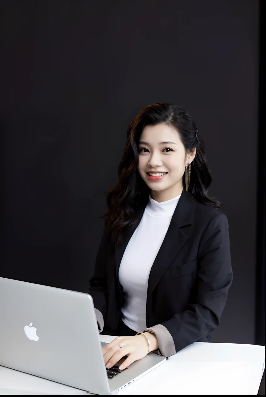 woman sitting at a table with a laptop computer in front of her, mai anh tran, professional profile photo, professional profile picture, nivanh chanthara, inspired by Ruth Jên, professional portrait, professional picture, professional image, corporate phot...