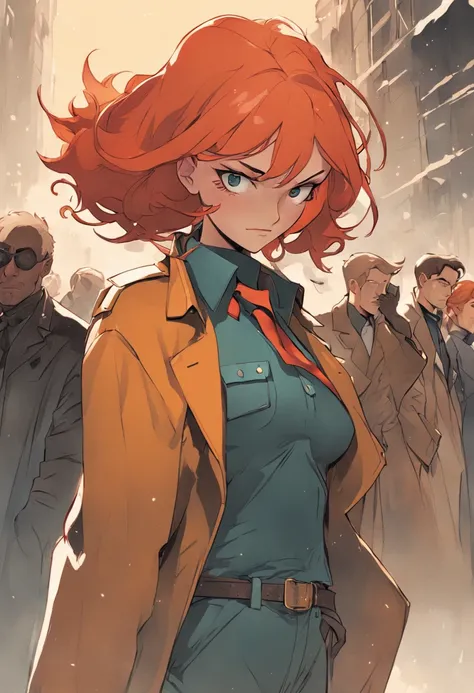 Close-up of people in trench coats and jeans, official character art, official character illustration, adam hughes, character art closeup, Women researchers, full body portrait of jean grey, detailed character art, detailed character portrait, Comic book c...