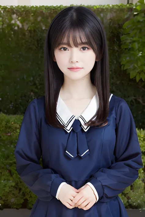 masutepiece, Best Quality, 1girl in, nogizaka_The costume, Cowboy Shot, thighs thighs thighs thighs, Beautiful Girl, Flowers, a large number of small petals, garden, Blue sky, Looking at Viewer, Small waist, Official art, Raw photo, unbelievable Ridiculous...