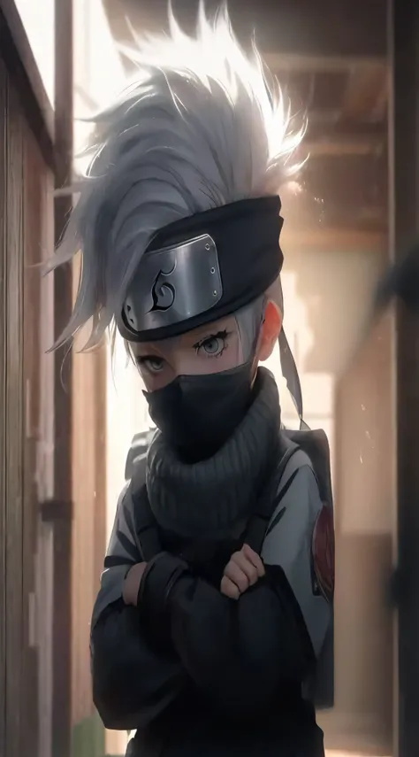 Anime character with white hair and a black mask standing in a hallway, Kakashi, Kakashi hatake, Arte no estilo de Guweiz, estilo anime 4K, badass anime 8 k, Anime Wallpaper 4k, 4k anime wallpapers, estilo anime. 8k, estilo de anime limpo e detalhado, Pape...