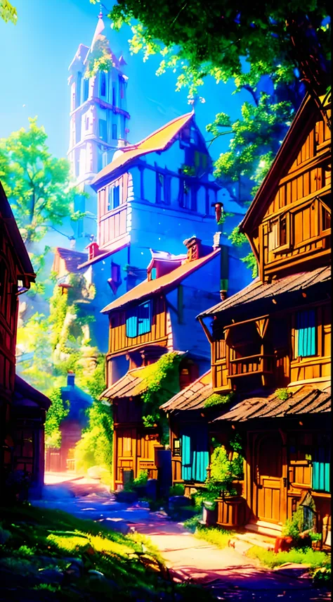 a  classic village with ray tracing grafis 4k resolution smooth shadow and lightning from the sun