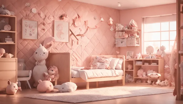 interesting，Formal corner，scandinavian style，childs room，decor wall，woven，Wooden，plushies，Peculiar decoration，intriguing patterns，Soft color grading，Bright décor，IKEA，downy，warmly lit，shenzhen，in the afternoon，cheerfulness，boyish sense，modern day，4K