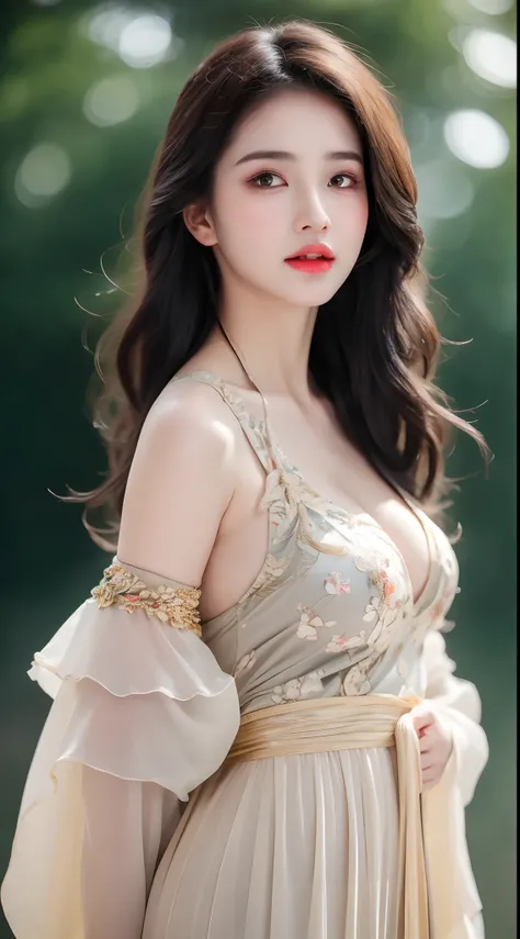 ((Best Quality, 8k, Masterpiece: 1.3)), Focus: 1.2, Perfect Body Beauty: 1.4, Buttocks: 1.2, ((Layered Haircut)), (Wet Clothes: 1.1), (Rain, Street:1.3), (Breasts: 1.2), (Hanfu: 1.2), Bare Shoulders, Bare Legs, Highly Detailed Face and Skin Texture, Fine E...