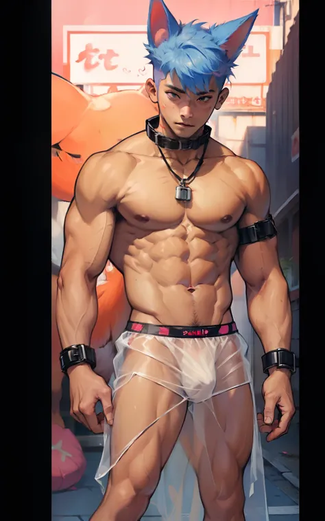 (Panhu:2)，Transparent underwear， dogman，Bare feet，Abs，Thin，dog collar，Dog leash，Transparent briefs