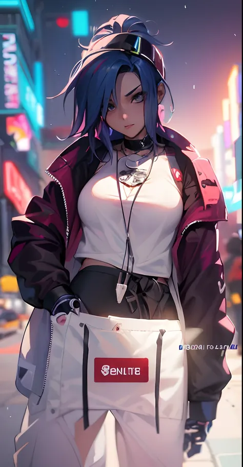 uma mulher com cabelo rosa e uma jaqueta vermelha na rua, Garota de anime cyberpunk com capuz, garota anime cyberpunk, arte digital do anime cyberpunk, menina de anime cyberpunk feminino, arte de anime cyberpunk, arte cyberpunk anime, cyberpunk digital - a...