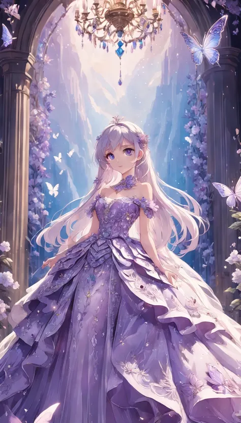 The new purple crystal wedding dress is filled with multi-layer tulle, European-style white patterned marble background wall, fairy tale palace style, and oversized skirt. The neckline and cuffs are decorated with openwork lace elements and jewelry, and th...