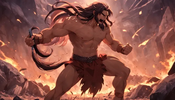 Unique image Samson long hair fighting with a lion