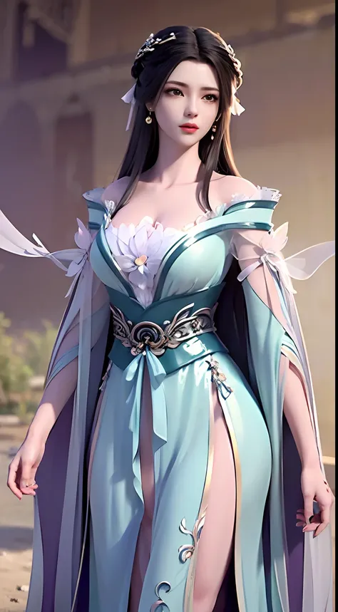 Solo, 1 Beautiful Female, Wuxia World, (1 Girl), (Full Body), (Xiuxian World), Chinese Immortal Wuxia, (Purple Cross-collared Top, Ancient Long Skirt, Embroidered Cape, Streamer), Brunette Hair, Chinese Coiled Bun, Hairpin, Light Pink Lips, Calm, Intellect...