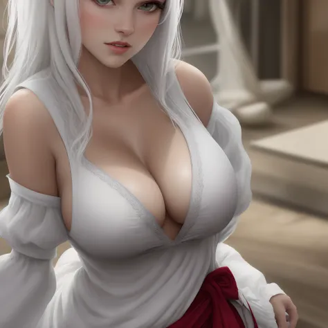 White hair，Lori huge breasts cleavage