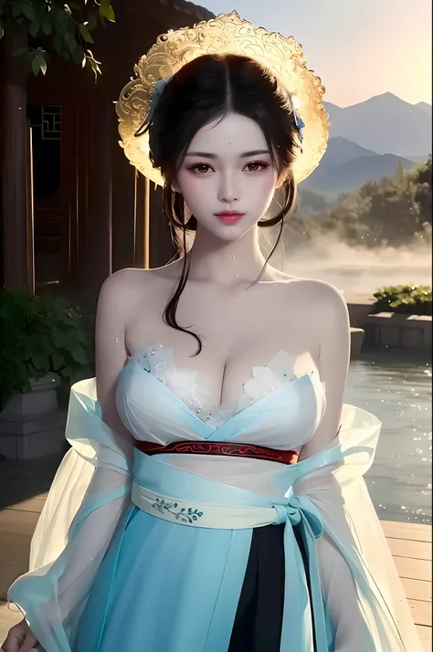 Arapei Asian woman posing for photo wearing blue dress and hat, a beautiful fantasy empress, Palace ， A girl in Hanfu, gorgeous chinese models, Japanese goddess, ((a beautiful fantasy empress)), Traditional beauty, Beautiful teenage girl, beautiful and sed...