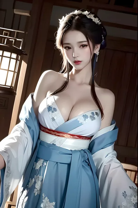 arafed asian woman in a blue and white dress posing for a picture, a beautiful fantasy empress, Palace ， A girl in Hanfu, Japanese goddess, gorgeous chinese models, ((a beautiful fantasy empress)), beautiful fantasy maiden, White Hanfu, Beautiful teenage g...