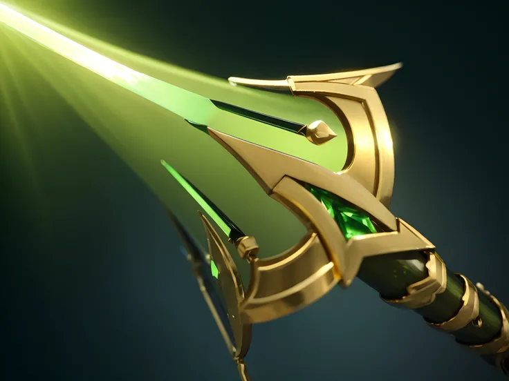 Close-up of green and gold spears，Green spear，Spear weapons