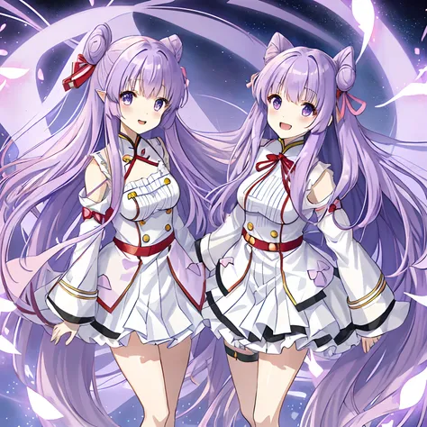 Purple hair、Anime style、String Ribbon、Twin-tailed、White military uniform、hime-cut、length hair、flat breast、flat breast、flat breast