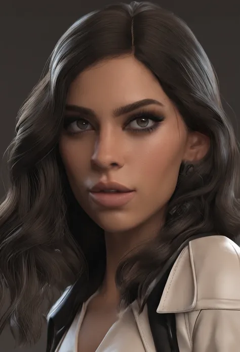 Photorealistic, HD, Intense Details, detailed face, 4K, 8K, intricate, {{{locked black leather collar, black leather and fishnet clothing}}}, human Italian girl, age: 38, looks: 25, slight tan, subtle curvy, wavy shoulder length dark brown hair, Long White...