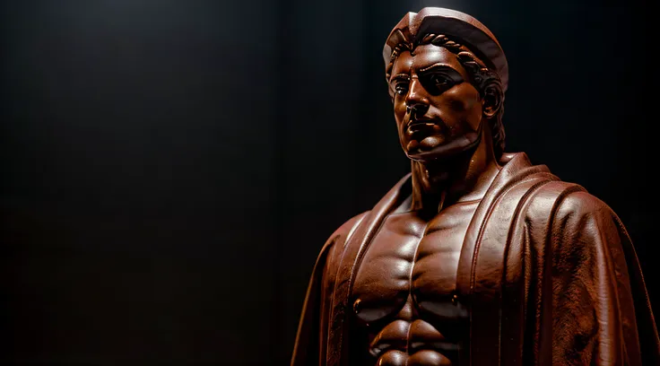 jacked stoic statue, classic greek style, wearing a scarlet robe only, reflecting about life, neutral background, high contrast,...