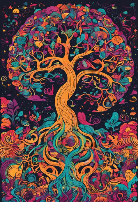 the tree of life, the beginning of creation, melting in the parallel universe, psychedelic