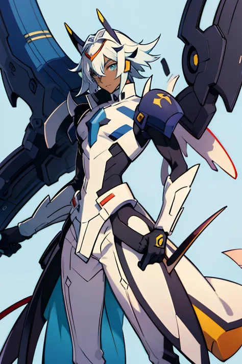 omegamon , hansome but beautiful boy ,  long hair, dark blue hair , ((dark skin:1.3)) ,anime