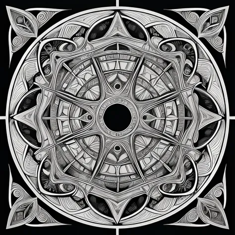 art deco, black and white, zentangle (best quality) ultra-detailed, fine line drawing, fine line art, coloring book illustration style, intricate linework, highly detailed illustration, perfect composition, beautiful and stunning, dynamic angle, high contr...