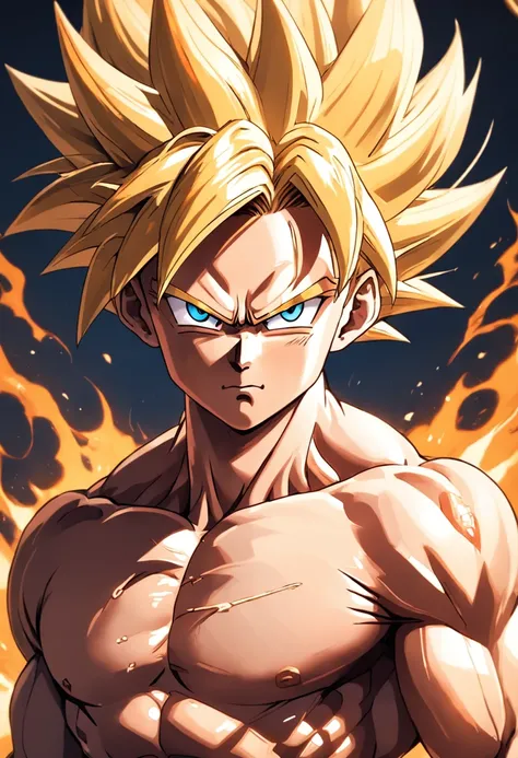 dragon ball goku, retrato de corpo inteiro, um pouco realista, Facial features are carefully described, estilo escurom orifundidade de campos, renderizado, melhor qualidade, 8k foco nitido nos olhos, anatomia correta, com cabelos loiros, com olhos vermelho...