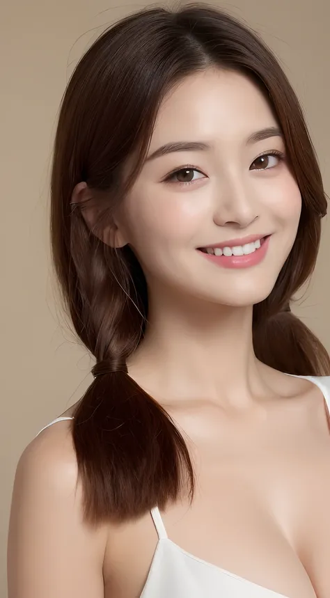 ((top-quality、8K、​masterpiece:1.3))、1girl in、Slim Abs Beauty:1.3、(Hairstyles Brown Hair Shortcuts、huge tit:1.2)、doress:1.1、Super fine face、Delicat eyes、二重まぶた、a smile、home、Raw photo、Wearing a tight dress