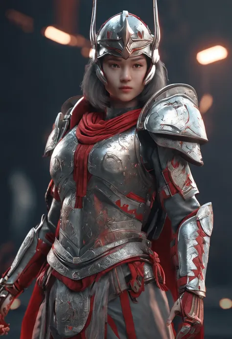 Junior Centurion Warrior,  Red and gray armor, Men and women work together, Men and women side by side, cheerfulness, Female Warrior, ultra - detailed, 8K, Unreal Engine 5, celebrating, Beautiful anime style girl all over, clean detailed faces, underdressi...