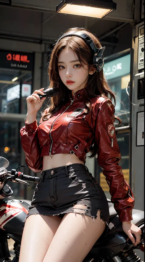 Highest image quality, outstanding details, super high resolution, (fidelity: 1.4), the best illustration, favor details, highly condensed 1girl, with a delicate and beautiful face, dressed in a red-black mech, (torn clothes: 1.5), (skirt), wearing a mecha...