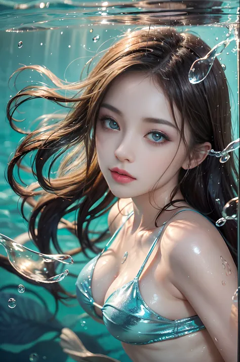 (Clear focus、high-definition picture、realphoto、natural soft light、Real Art)、One girl、((Best Beautiful Girl、Refreshing look、Elaborate face、eyes large、二重まぶた、Pleasant look、waterface))、vague、white clouds、Sunset、blue open sky、Micro Bikini Swimsuit、Tangier、water...