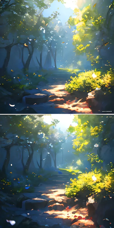 Masterpiece, best quality, (very detailed CG unity 8k wallpaper) (best quality), (best illustration), (best shadows) Nature&#39, blue sea,delicate leaves petals of various colors falling in the air light Tracking, super detailed --v6