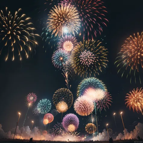 Fireworks Festival、((No humans))、(Fireworks only)、(Background only)、(colourfull)、16 K、Unreal Engine、Cinematic、Wide Shot、Sharp Focus、realistic shaded、hyper quality、Ray tracing --auto