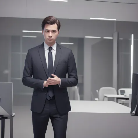 1 office worker 、(Stylish interior)、(Full body)、(wears a suit)、16K、Unreal Engine、Cinematic、Wide Shot、Sharp Focus、realistic shaded、hyper quality、Ray tracing、Highly detailed、Global Illumination、Elaborate、Soft Focus、 --auto