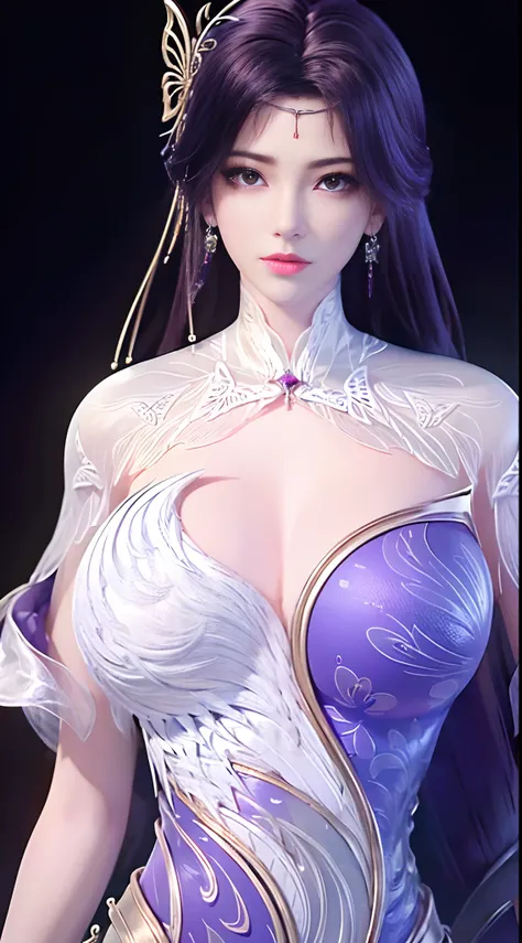 Solo, 1 Beautiful Female, Wuxia World, (1 Girl), (Full figure:1.2), (standing:1.1), (Xiuxian World), (big breasts, round breasts:1.4), (muscle abs), (big buttock:1.1), (shiny skin:1.1), Chinese Immortal Wuxia, (Purple Cross-collared Top, Ancient Long Skirt...