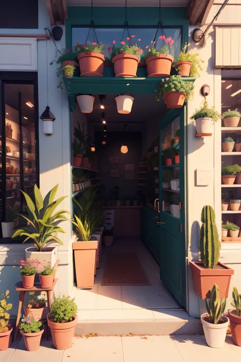 Illustration of the storefront，It has flowers and potted plants of various colors，