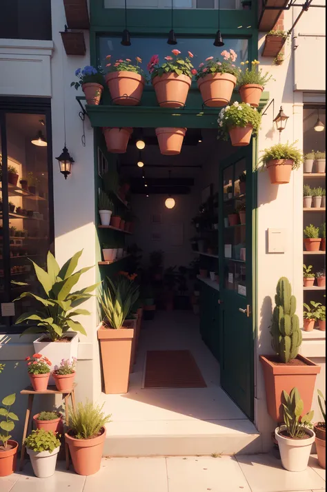 Illustration of the storefront，It has flowers and potted plants of various colors，