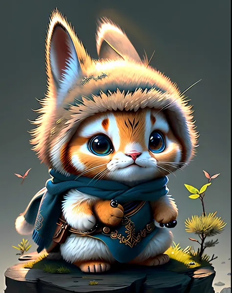 Top image quality、"Create cute creature masterpieces with inspired ultra-detailed concept art. Let your imagination come alive", （caracal）, high detailing, in 8K、Top image quality、Dressed up as a warrior in the game、Use a magic sword、Cool pose