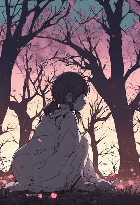 There was a woman in the graveyard，She was crying。The newborn baby lies next to her，Looks cute。style of anime，The picture is full of eerie atmosphere。