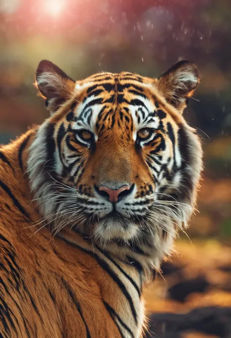 jovem com cara triste porque perdeu tudo no jogo com um tigre ao fundo sorrindo com muito colar de ouro e joias