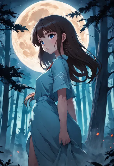 Full moon beauty brunette forest