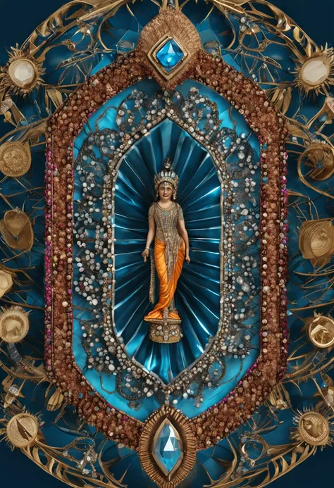 diamond hope, diamond necklace, large blue diamond in the center, goddess sita, goddess of India, typical indian clothing, from ancient times