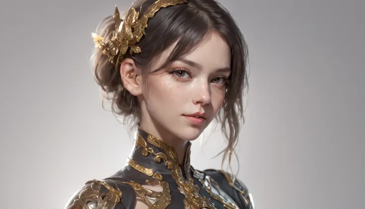 Beautiful Caucasian Woman, shoulder length messy hair, Black and gold PVC cat outfit, cheerfulness, full bodyesbian, Beautiful anime waifu style girl, Hyperdetailed painting, Luminism, art by Carne Griffiths and Wadim Kashin concept art, 4K 分辨率, fractal is...