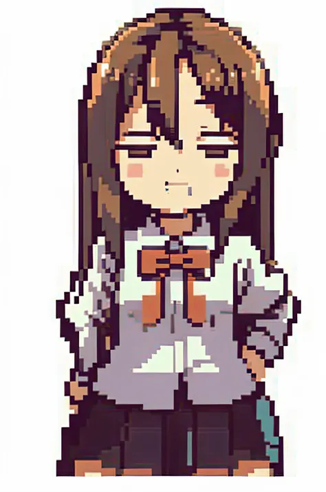 corpo inteiro, roupa escolar, cabelo curto, rosto bonito, imagem detalhada, pixel, pixel art, asuna