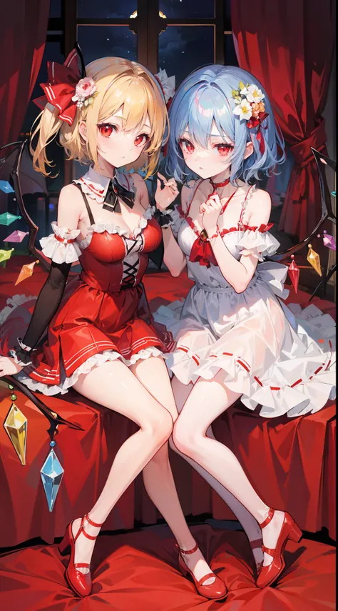 2girls,Flandre Scarlet,Remilia Scarlet,