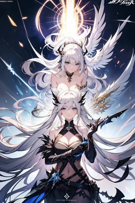 Anime girl with white hair and wings holding a sword, white-haired god, trending on artstation pixiv, beautiful fantasy anime, Anime goddess, Anime fantasy illustration, Anime fantasy artwork, Guweiz in Pixiv ArtStation, white haired Cangcang, zerochan art...