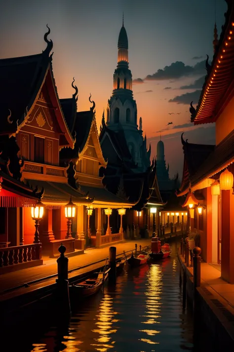 Puffy Paint, Light Art, Wat Arun Temple, Chao Phraya River, Long-tailed boats, sunset