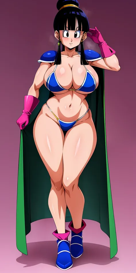 chichi_dbz, standing, solo, large_breasts, chichi_bikini_armor, masterpiece, best quality, detailed face, detailed eyes, highres...