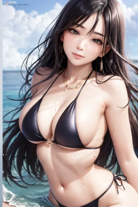 a close up of a woman in a bikini posing on a beach, Ayami, 奈良美智, Metal bikini, Wet swimsuit, deayami kojima, goddess of Japan, Sexy Girl, oppai, Ayami Kojima Amano, sophisticated gravure idol, Swimsuit, in bikini, with beautiful exotic, Japanese Models