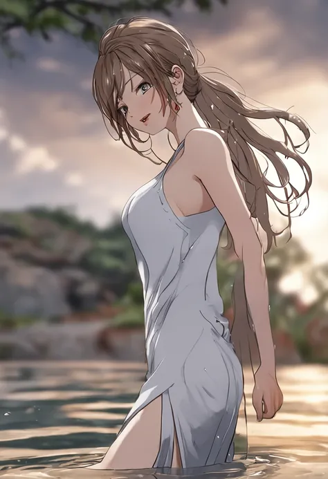 White hot springs、masutepiece, Best Quality,超A high resolution, Physically-based rendering,(Detailed face), ,Japanese,)),(tall:1.2),1womanl, (bbw:1.3),light brown hair ,(laugh lines:1.3),(Turning around:1.4), ,Face without makeup ,all-fours ,(look at viewr...